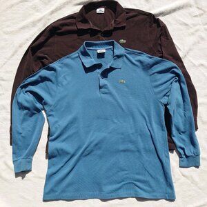 Set Of 2 Lacoste Long Sleeve Men's Polo 7 XL Blue Brown Dark Chocolate Lot
